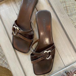 Brighton Leather Slip-on Sandals with Silver Heart
